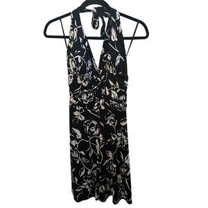 White House Black Market Black White Floral Halter Dress Sz M